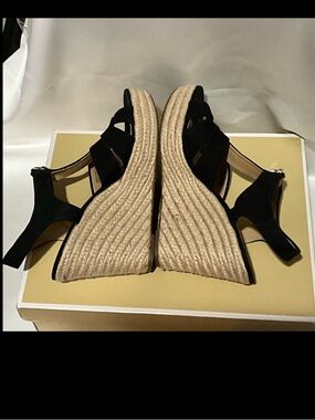 Michael Kors Black Canvas Wedge Sandals
